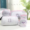 Thickened double layer mesh laundry bags set with cute embroidery for bra underwear protection. - Embroidered 5-Piece Set