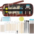 Set de 36 herramientas de escultura de arcilla cerámica mango de madera kit de bricolaje - TOO5 / juego de 36 piezas de herramientas para arcilla (A) / estuche enrollable
