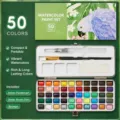 Draagbare 50 kleuren vaste aquarelverfset met waterpenseel en spons voor kunstenaars art. - Draagbare vaste aquarelset met 50 kleuren
