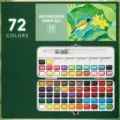 72-kleurige draagbare vaste aquarelverfset met metalen doos en waterpenseel voor artiesten. - Draagbare vaste aquarelset met 72 kleuren
