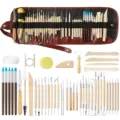 46 Stk Ton Töpfern Werkzeug Set Holz Schnitzmesser Silikonpinsel für Polymer Ton Kunst - TOO9 / 46-teiliges Tonwerkzeug-Set / Stiftrollen-Etui