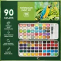 90 kleuren draagbare vaste aquarelverf set met metalen opbergdoos en waterborstel. - Draagbare vaste aquarelset met 90 kleuren