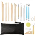 Keramik Ton Skulpturen Werkzeuge Set mit Holz Schnitzmessern und Tasche für Basteln DIY art. - 17-teiliges Set