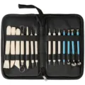 Tonmodellierwerkzeug Set, Holz Schnitzmesser und blauer Kugelformer in schwarzer Tasche. - TOO1/15-Teiliges Keramikwerkzeug-Set (Reißverschlusstasche)