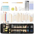 Professionelles 46-teiliges Ton-Skulptur-Werkzeugset mit Holzgriffen und Aufbewahrungstasche. - Töpferton Werkzeuge 52 Stück Set (TOO11) / Stofftasche Stil