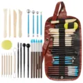 46-teiliges Ton Werkzeug Set mit Holzschnitzmessern und praktischer Aufbewahrungstasche - TOO2/25-Teiliges Keramikwerkzeug-Set (Stiftetui)
