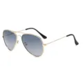 Klassische Doppelsteg-Piloten-Sonnenbrille aus Metall mit Farbverlauf-Gläsern für Damen. - C1 Goldener Rahmen Blau Farbverlauf Gläser