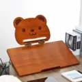 Brown bear double-layer nanmu reading rack, large size adjustable ergonomic book stand. - Bear Style / L / Brown