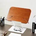 Small rotating double-support bamboo book stand, adjustable reading shelf for desk use. - S / Brown
