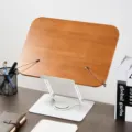 Large wooden reading stand with 360-degree rotation and dual support in brown bamboo finish. - L / Brown