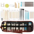 Professionelles 46-teiliges Ton-Skulptur-Werkzeugset mit Holzgriffen und Aufbewahrungstasche. - Töpferton Werkzeuge 40 Stück Set (TOO7) / Stofftasche Stil