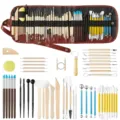 46 tlg. Tonkeramik Skulptur Werkzeuge Set, professionelles Holz und Silikon Schnitzerei Kit. - Töpferton Werkzeuge 51 Stück Set (TOO10) / Stofftasche Stil