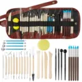 46-teiliges Tonkunstwerkzeug Set mit Holz Schnitzmessern und Silikon Pinsel Werkzeugen. - Töpferton Werkzeuge 36 Stück Set A (TOO5) / Stofftasche Stil