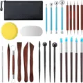Set de 22 herramientas para escultura en arcilla con utensilios de modelado en madera y metal. - Herramienta de Arcilla (Bolsa A6) / Juego de 27 piezas / Caoba