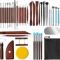 Set de herramientas de escultura de arcilla y cerámica, accesorios de modelado con mango de madera. - Herramienta de Arcilla (Bolsa A5) / Juego de 43 piezas / Caoba