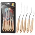 Set 5 Pezzi Palette per Pittura in Acciaio Inox Spatola per Olio Accessori Arte - Five-Piece Set / Legno di Faggio con Foro