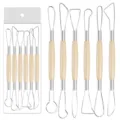 Set di 6 strumenti per scultura in argilla per ceramica a doppia estremità con manico in legno. - Coltello a Filo Piatto Lungo (Z067) / Set multipezzo