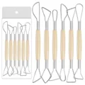 Set di 6 strumenti per scultura in argilla a doppia estremità con manici in legno - Coltello a Filo Piatto Corto (Z068) / Set multipezzo
