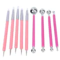 Silicone nail art brushes and dotting tools set for polymer clay sculpting and manicure design. - 9 Pieces/Pack / Pink