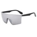 Oversized shield sports sunglasses in grey reflective lens with black temples for outdoor cycling. - C5 Silver Mirrored