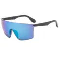 Oversized shield sports sunglasses with blue reflective lenses for outdoor cycling and windproof. - C7 Gold Mirrored