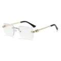 Lunettes de soleil sans monture en métal pour femmes et hommes, verres à bords dentelés. - Blanc Transparent (C6 Blanc Transparent)