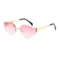 Golvende randloze roze zonnebril voor dames, vintage ovale verloop zonnebril strand. - C6 Gouden Frame Dubbele Roze Gradiënt