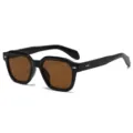 Modische quadratische Sonnenbrille mit schwarzem dickem Rahmen, braunen Gläsern und Nieten. - C6 Schwarzer Rahmen Teebraune Gläser