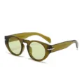 Olive green transparent frame sunglasses with light green tinted lenses and silver arrow hinges. - C4 Jelly Green & Light Green Lenses