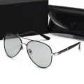 Modische Piloten Sonnenbrille Doppelsteg polarisiert photochromatisch Herren Damen - Schwarz Silberner Rahmen Photochrome Linse