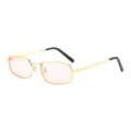 Narrow square sunglasses with metal frame and pink lenses for stylish outdoor UV protection. - C4 Gold Frame Light Pink