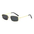 Trendy narrow rectangular sunglasses with metal frame and dark lenses for street style. - C1 Gold Frame Full Grey