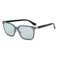 Trendy square sunglasses featuring light blue lenses, black frame and cool metal rivets. - C5 Silver Frame with Blue-Green Lenses