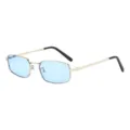 Narrow square metal sunglasses with light blue lenses and chic vintage aesthetic appeal. - C6 Silver Frame Light Blue