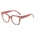 Grosse quadratische Blaulichtfilter Brille mit rosa braunem Schildpattgestell und Golddekor - C2 Rahmen, oben Khaki, unten Tofuweiß