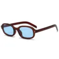 Y2K Vintage schmale quadratische Sonnenbrille Damen brauner Rahmen blaue Gläser Mode - Hellblaue Linse / Volltee-Rahmen