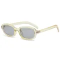 Vintage Y2K schmale quadratische Sonnenbrille Damen, transparenter Gelb Rahmen graue Gläser - Hellgraue Linse / Hellgrüner Rahmen