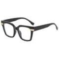 Schicke schwarze quadratische Blaulichtfilter Brille mit Goldmetalldekor fuer Damen Mode Stil. - C1 Glänzend Schwarzer Rahmen