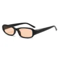 Klassische Retro schmale quadratische Sonnenbrille fuer Damen und Herren taeglicher Street Style - C8 Glänzend Schwarzer Rahmen Helle Braune Linse