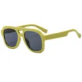 Lunettes de soleil carrées tendance à double pont, monture jaune et verres de protection UV. - C2 Monture Verte Verre Gris