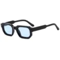 Trendige eckige Sonnenbrille mit dickem schwarzen Gestell und hellblauen Gläsern für Damen und Herren. - Glänzend Schwarz Blau