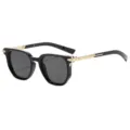Klassische quadratische Sonnenbrille, stilvoller schwarzer Rahmen mit goldnen Bügeln. - Glänzender Schwarzer Rahmen Goldrand Graue Linse (C1)