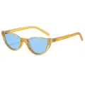 Modische Katzenauge Sonnenbrille für Damen mit transparentem gelbem Halbgestell und blauen Gläsern. - C5 transparentes gelbes Gestell mit blauen Gläsern