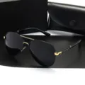 Schwarze Gold Aviator Sonnenbrille Klassische Doppelsteg UV Schutz Polarisierte Brille - Schwarz Gold Rahmen Schwarz Grau Gläser