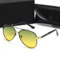 Herren Piloten Sonnenbrille mit gelben Verlaufsgläsern und schwarzem Gold Rahmen. - Schwarz-goldener Rahmen gelb-grüne Gläser