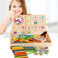 Houten multifunctionele rekenbox met houten telstokjes en getallen voor kinderen. - 19.4*18.5*3.5cm