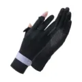 Summer sun protection gloves ice silk breathable anti-slip two-finger exposure black fashion - One Size / Black