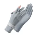 Women summer ice silk sunscreen gloves UV protection breathable anti-slip two-finger driving grey - One Size / Dark Gray