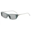 Trendy narrow rectangular sunglasses with futuristic side shields and sleek metal temples for cool UV protection. - C2 Blue-Grey Frame, Light Grey Lenses