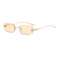 Gafas de sol cuadradas sin montura con lentes marrón claro y patillas de metal dorado con protección - C3 Montura dorada con lentes té claro